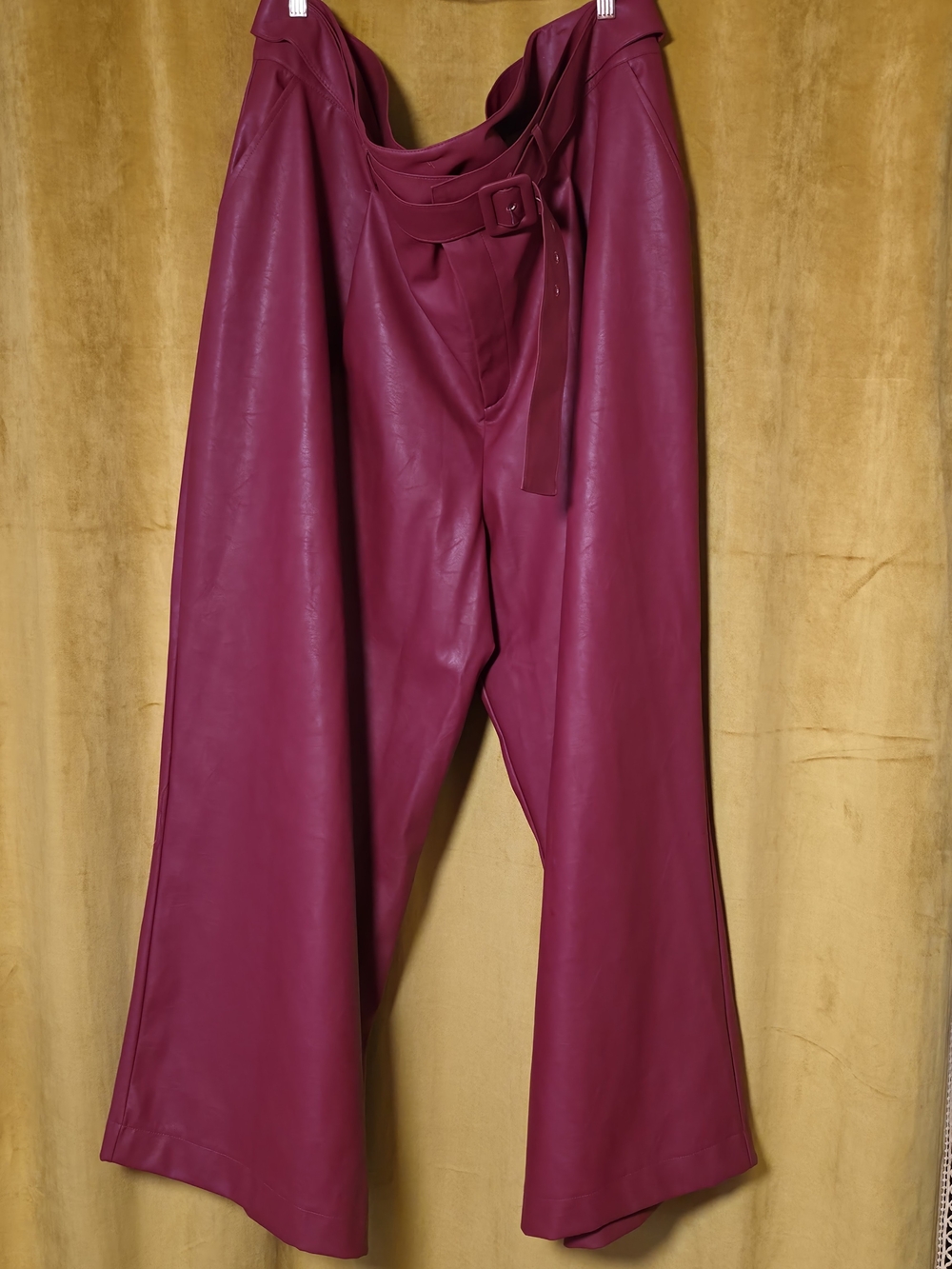 High-Rise Faux Leather Wide-Leg Pants — Berry